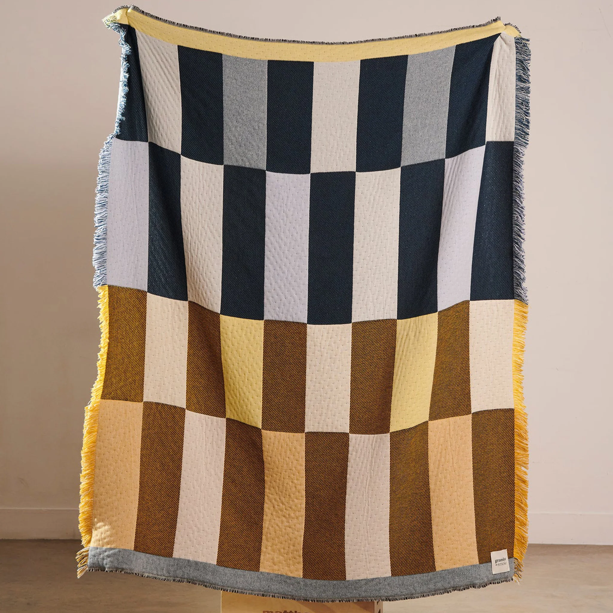 Dash Lambswool & Cashmere Blanket / Teal + Yellow - Image 3
