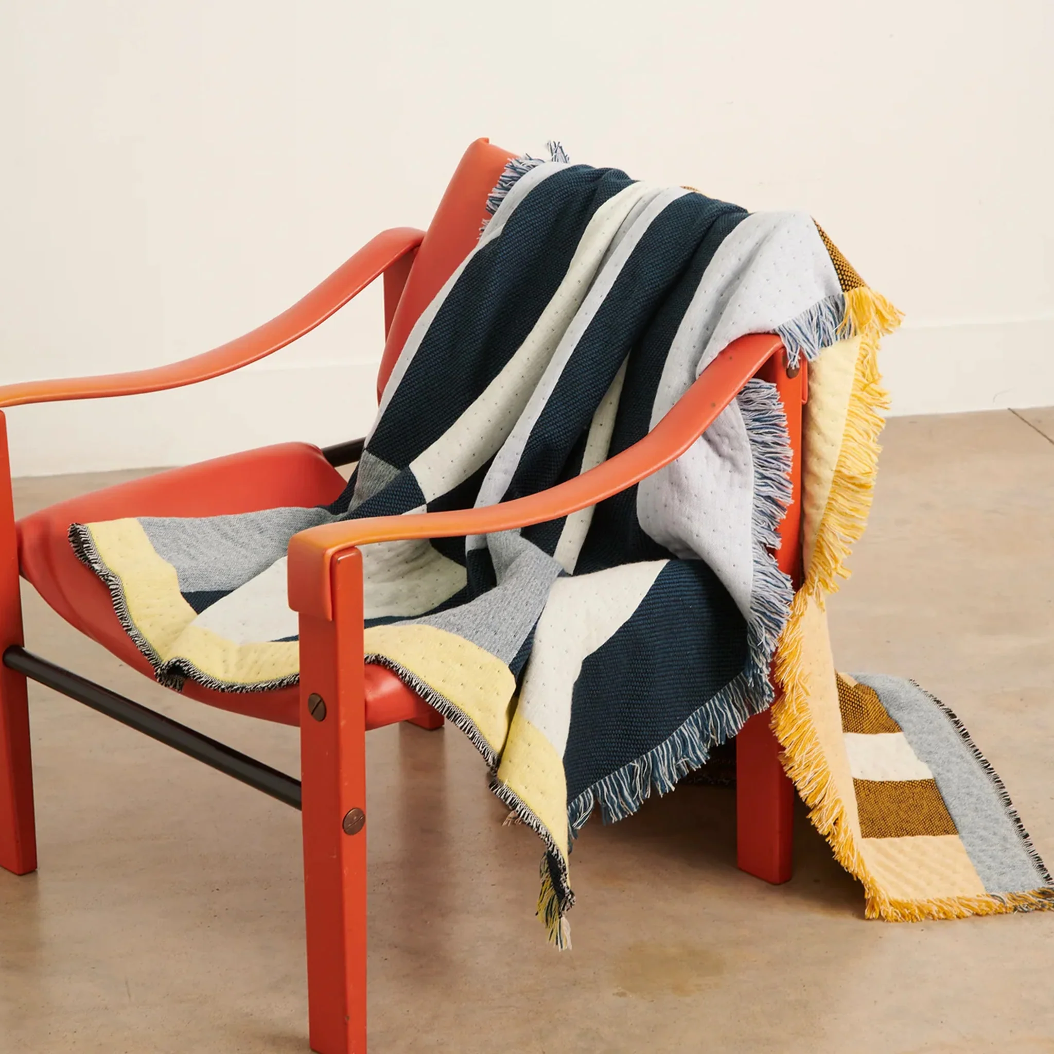 Dash Lambswool & Cashmere Blanket / Teal + Yellow - Image 4