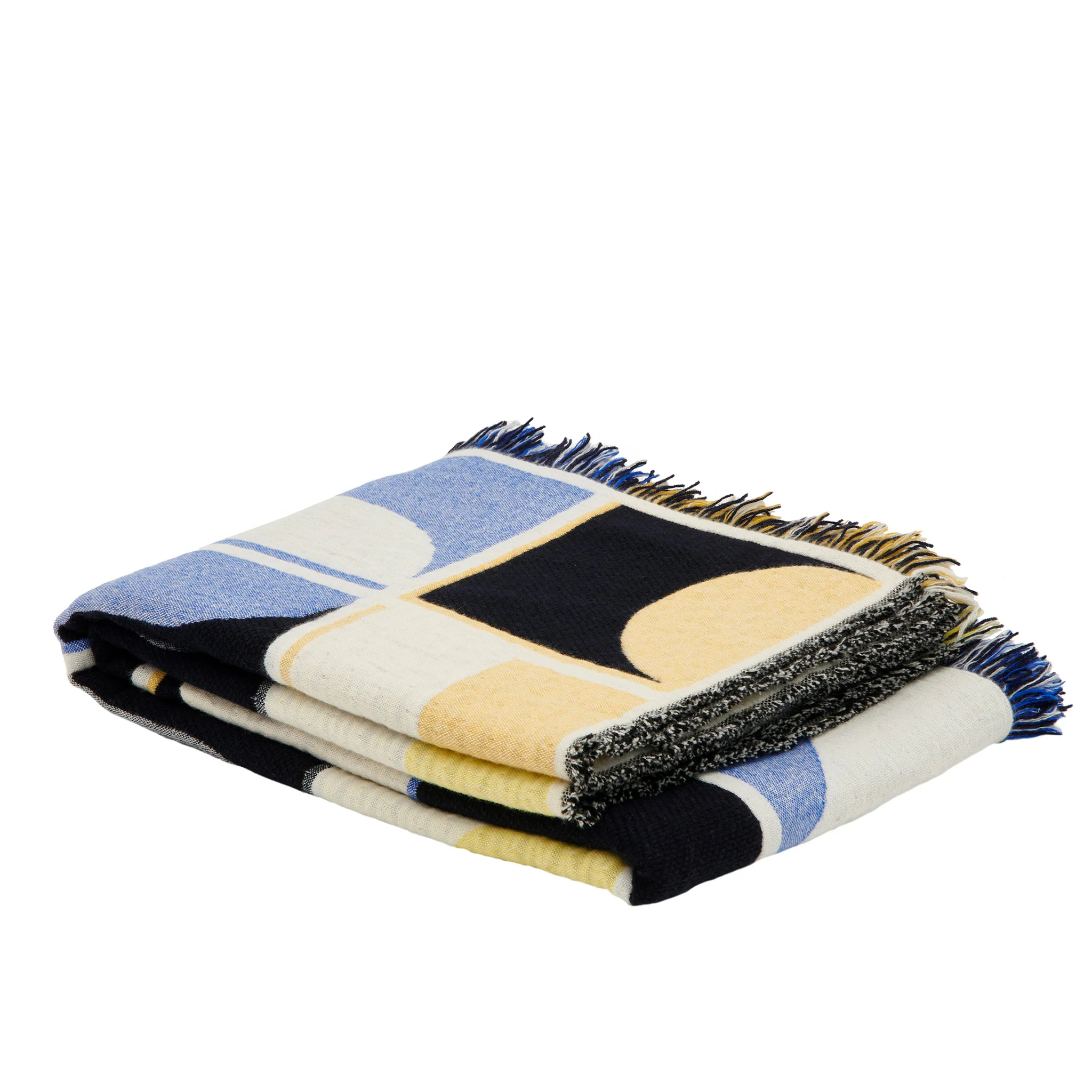 Grid Lambswool & Cashmere Blanket / Blue + Yellow - Image 3