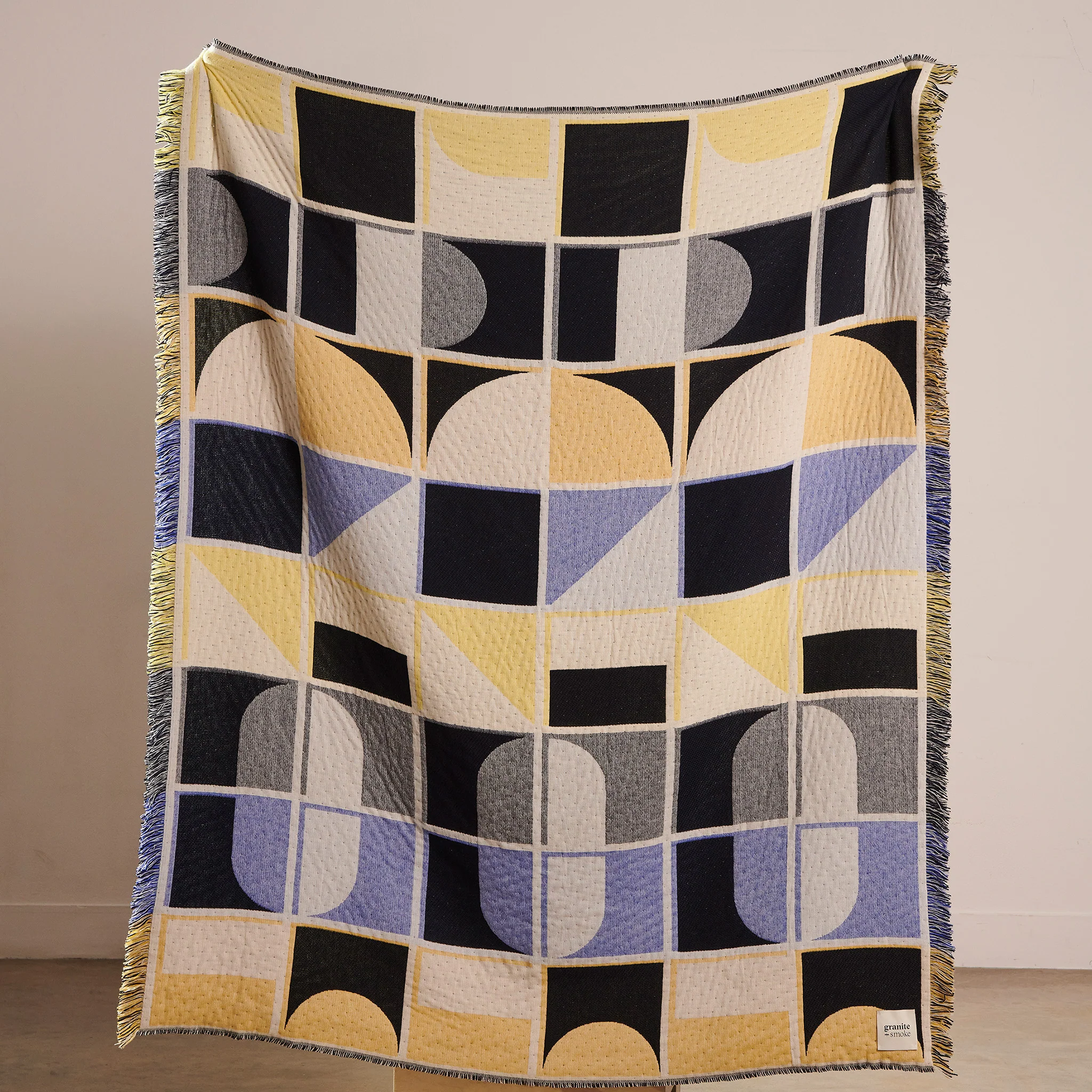 Grid Lambswool & Cashmere Blanket / Blue + Yellow - Image 4