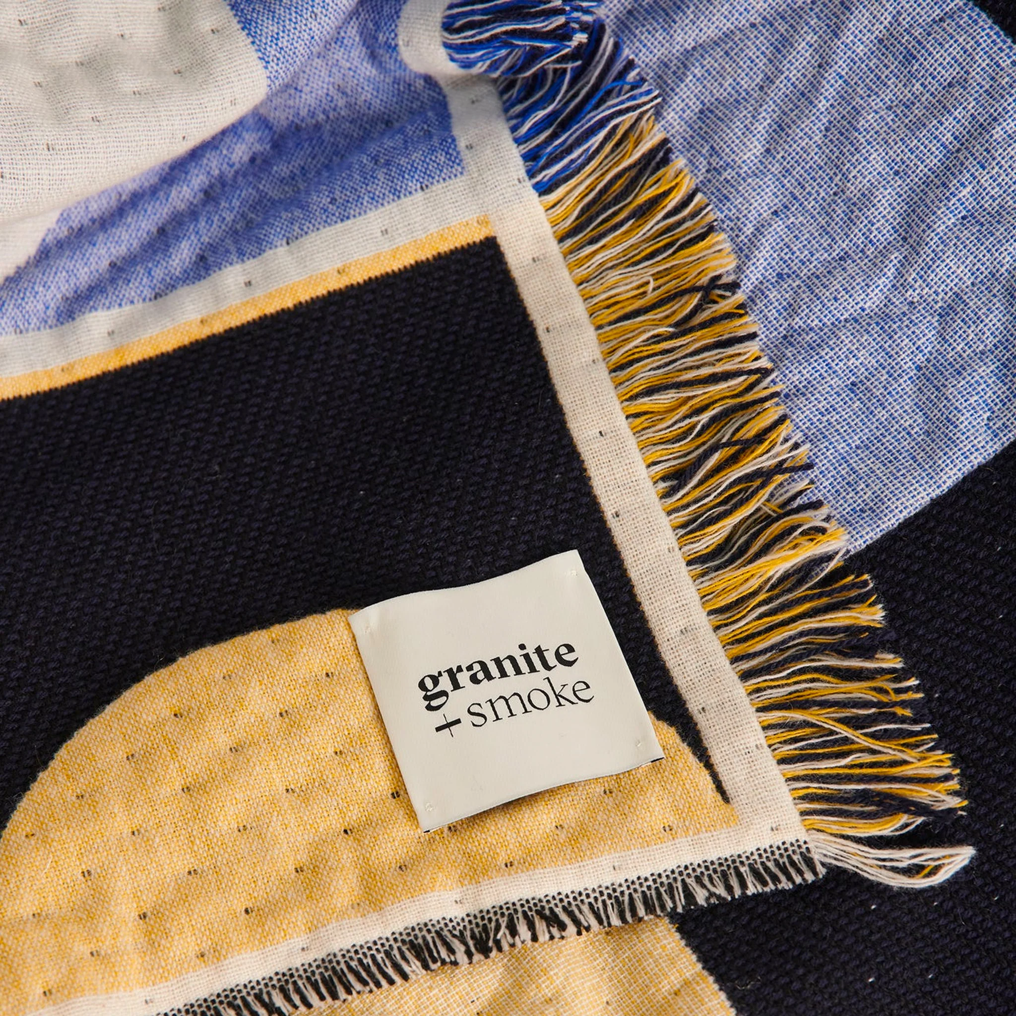 Grid Lambswool & Cashmere Blanket / Blue + Yellow - Image 5