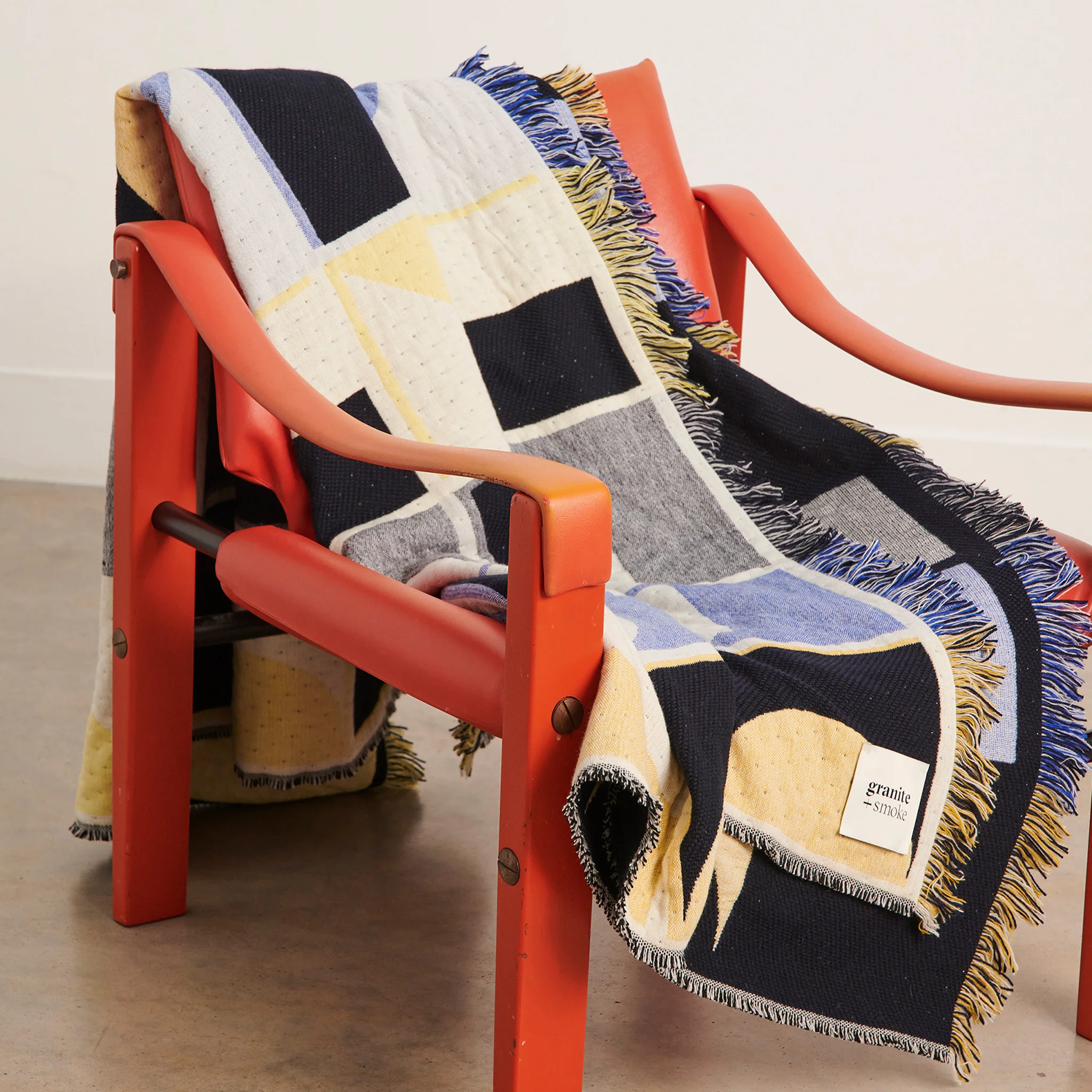 Grid Lambswool & Cashmere Blanket / Blue + Yellow - Image 6