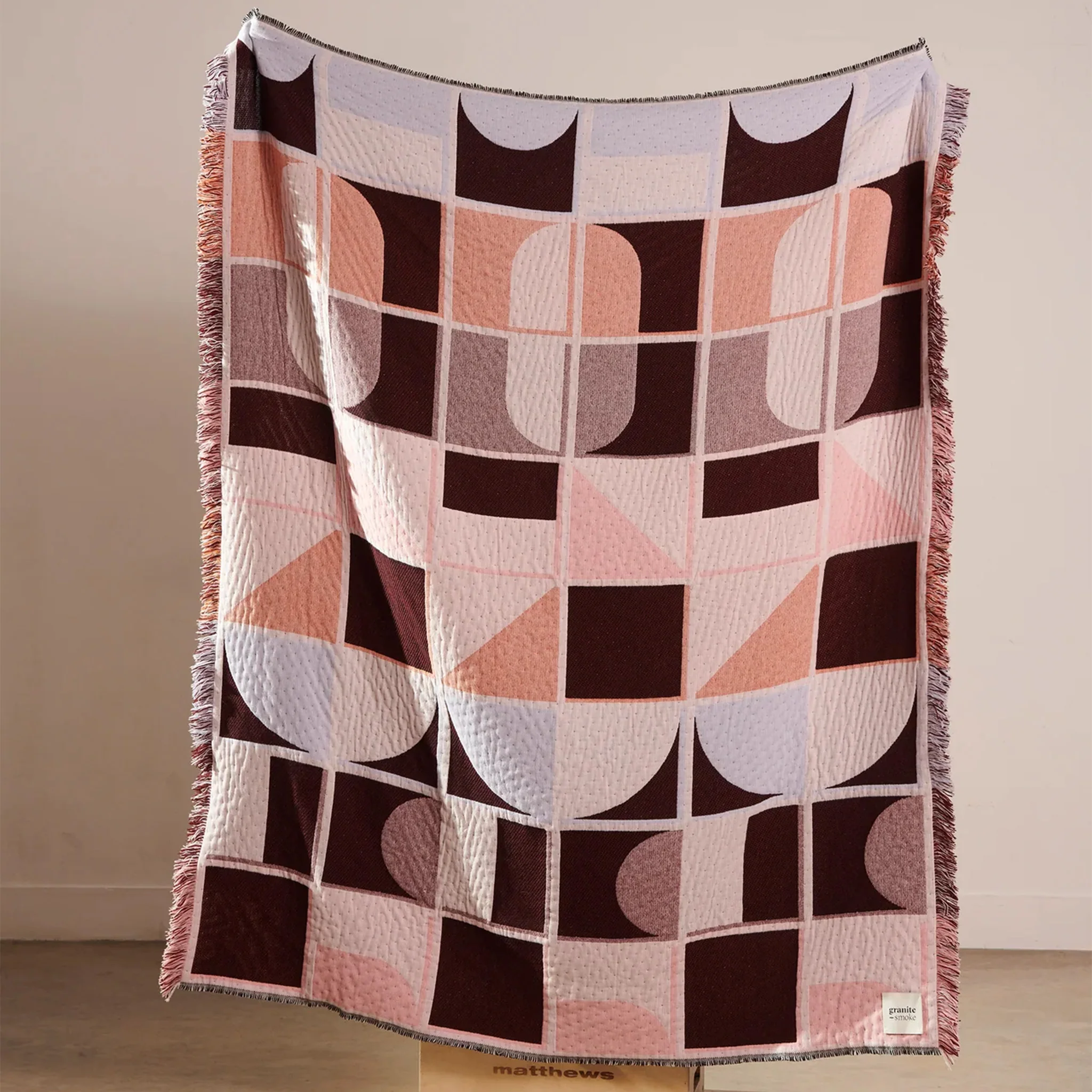 Grid Lambswool & Cashmere Blanket / Pink + Maroon - Image 4